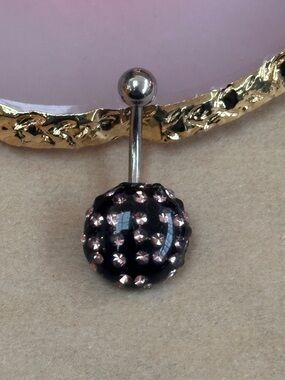 PINK & BLACK MULTI GEM NON DANGLE BELLY BUTTON RING NAVEL PIERCING NEW 14G